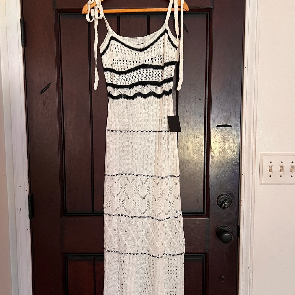 Olyssia Ivory and Black Knit Tie-Strap Maxi Swim Cover-Up - Picture 3 of 9